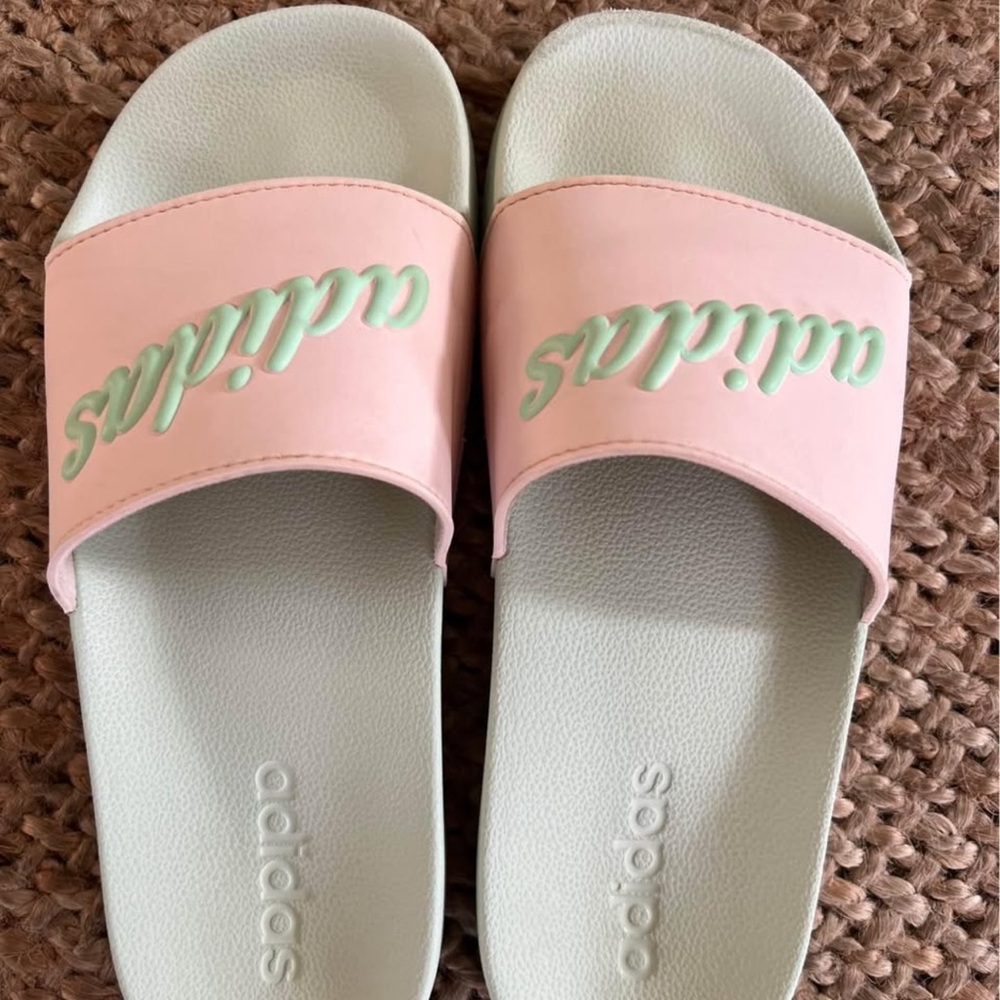 Adidas Pink and Green Slides